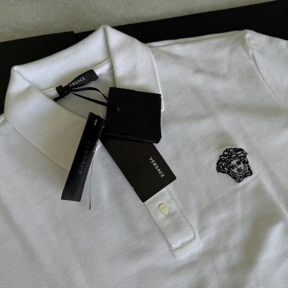 VERSACE A89507S Men's WHITE POLO SHIRT EMBROIDERED MEDUSA, Sm, XL, 2XL - Picture 6 of 14